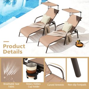 5-level adjustable backrest meets your different needs<br>Sunproof and built-to-last canopy makes you relax in the sunshade<br>Rotary hidden cupholder makes it easy to take drinks<br>High stability with heavy-duty and rustproof metal frame<br>Anti-slip fo