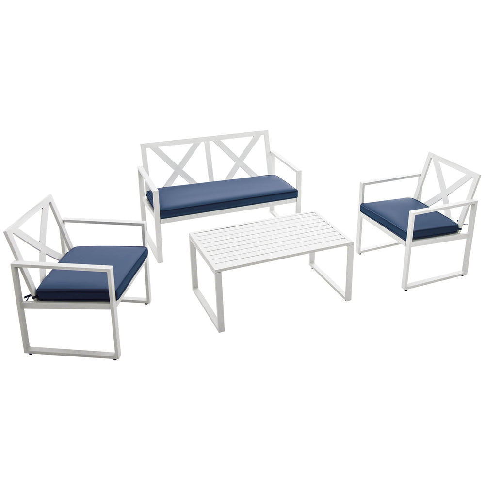 Premium steel frame with rustproof finish for longer outdoor use<br>1 side table  1 loveseat and 2 single chairs for free combination<br>Sturdy structure and non-slip foot pads for added stability<br>Ergonomic backrest & armrests to relieve your fatigue i