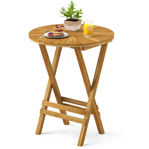 Premium teak wood ensures enduring performance and high strength<br>Natural material  exquisite craftsmanship and well-crafted details for reliability<br>Supported by cross-shaped structure for higher stability<br>The folded table can be easily stored int