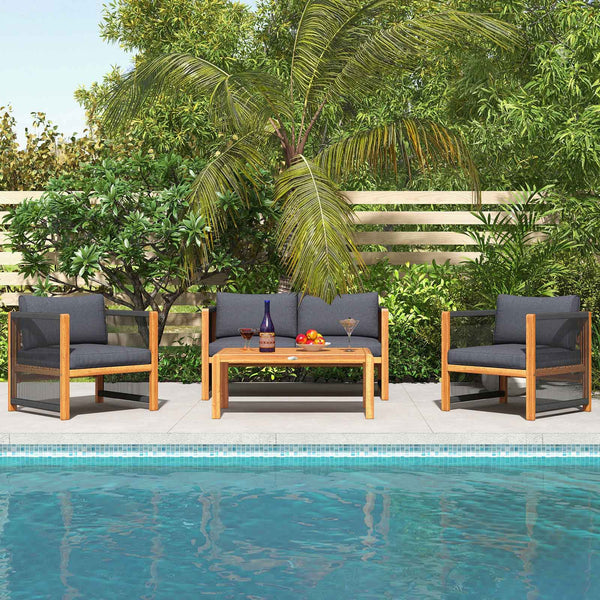 Solid and hard wooden frame enhances sturdiness of the set. <br>Rearrangeable in various configurations to meet your varying needs <br>Thick and soft cushions provide an excellent comfort. <br>Elegant and tight nylon rope decorated armrest. <br>Zipper int