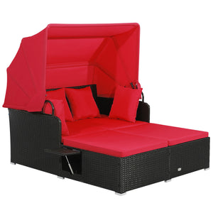 Comfortable to sit or lie with wide seat and soft cushions<br>Zippered design for easy removal and maintenance of cushion covers<br>Retractable canopy allows you to relax in the sunshade<br>Pneumatic rod for easy and safe adjustment<br>Fixing ropes keep t