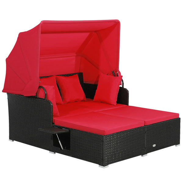 Comfortable to sit or lie with wide seat and soft cushions<br>Zippered design for easy removal and maintenance of cushion covers<br>Retractable canopy allows you to relax in the sunshade<br>Pneumatic rod for easy and safe adjustment<br>Fixing ropes keep t