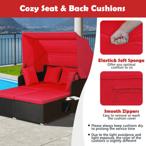 Comfortable to sit or lie with wide seat and soft cushions<br>Zippered design for easy removal and maintenance of cushion covers<br>Retractable canopy allows you to relax in the sunshade<br>Pneumatic rod for easy and safe adjustment<br>Fixing ropes keep t