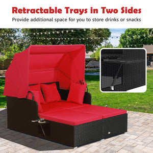 Comfortable to sit or lie with wide seat and soft cushions<br>Zippered design for easy removal and maintenance of cushion covers<br>Retractable canopy allows you to relax in the sunshade<br>Pneumatic rod for easy and safe adjustment<br>Fixing ropes keep t