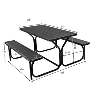 Made of non-toxic and odorless HDPE material to serve for years <br>Smooth surface with the natural wood grain to be a great addition to outdoors <br>Integrated metal frame with high strength to be sturdy without deformation <br>Thick 2 inches table holds