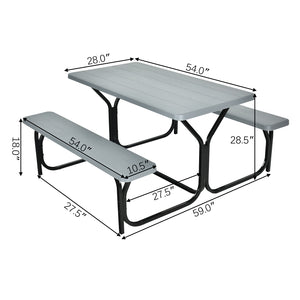 Made of non-toxic and odorless HDPE material to serve for years <br>Smooth surface with the natural wood grain to be a great addition to outdoors <br>Integrated metal frame with high strength to be sturdy without deformation <br>Thick 2 inches table holds
