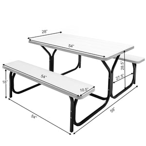 Made of non-toxic and odorless HDPE material to serve for years <br>Smooth surface with the natural wood grain to be a great addition to outdoors <br>Integrated metal frame with high strength to be sturdy without deformation <br>Thick 2 inches table holds