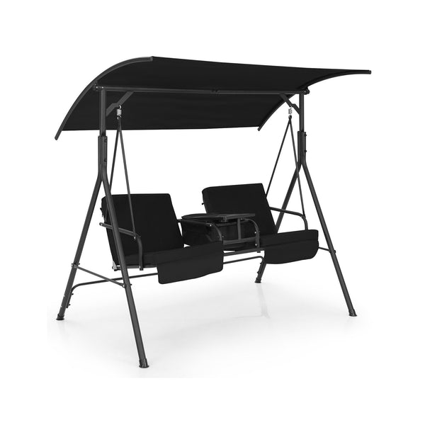 Simple assembly required.<br>Double the happiness with 2-seat design<br>Reinforced structure with anti-slip feet provide excellent stability<br>High density back and seat cushions with straps for better support<br>The heavy-duty spring hooks ensure smooth