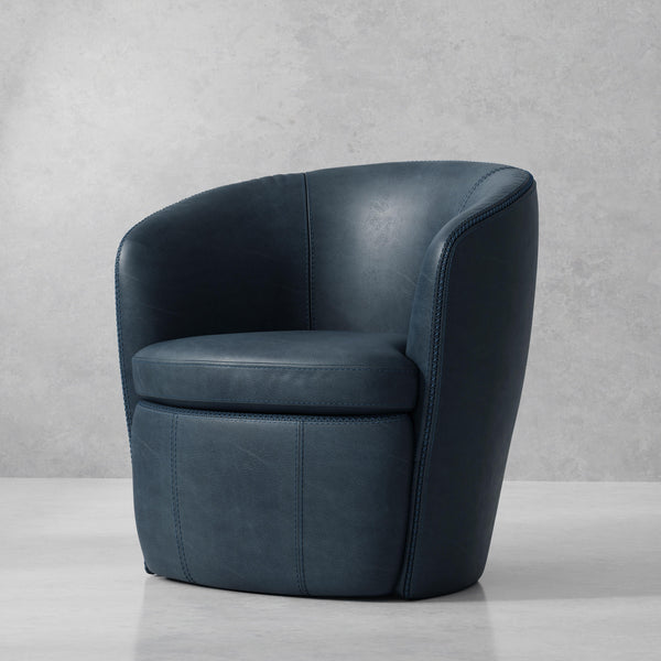 Barolo - Vintage Navy 100% Italian Leather Swivel Club Chair