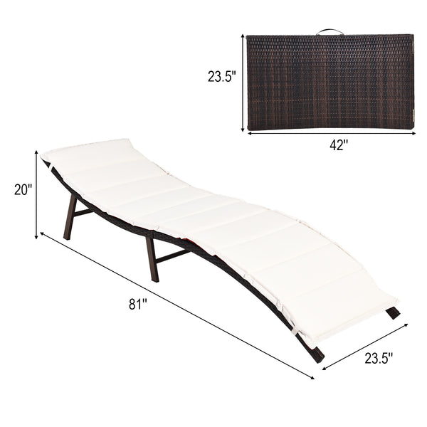 The folding lounge chair is crafted with heavy-duty steel and premium wicker  which provides you with satisfactory load-bearing capacity and stability. Â  Tightly hand-woven wicker and two-color cushion add a unique charm to your outdoor space. The frame 