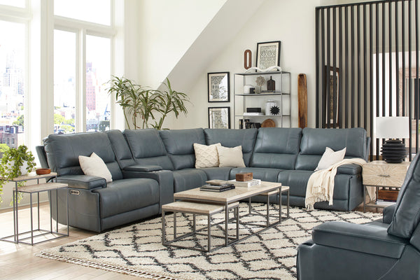 Whitman - Verona Azure - Powered By Freemotion 6 Piece Modular Power Reclining Sectional with Power Adjustable Headrests