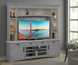 Americana Modern - Dove 92 In. TV Console with Hutch Back Panel and LED Lights