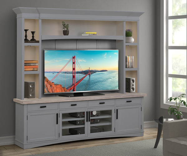 Americana Modern - Dove 92 In. TV Console with Hutch Back Panel and LED Lights