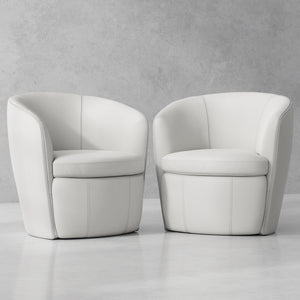 Barolo - Snow 100% Italian Leather Swivel Club Chair Two Pack