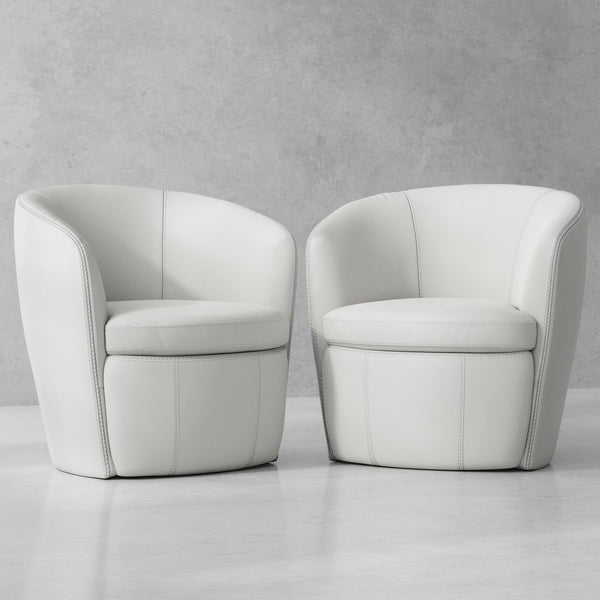 Barolo - Snow 100% Italian Leather Swivel Club Chair Two Pack