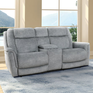 Linus - Hudson Grey Zero Gravity Power Reclining Console Loveseat