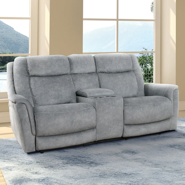 Linus - Hudson Grey Zero Gravity Power Reclining Console Loveseat