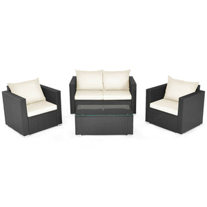 Including 1 x Table  2 x Single sofa  1 x Loveseat  4 x Seat cushion  4 x Back cushion  1 x Instruction<br>Stable steel frame can ensure a high-weight capacity<br>Weather-resistant PE rattan is durable enough for a long lifespan<br>Table and sofas come up