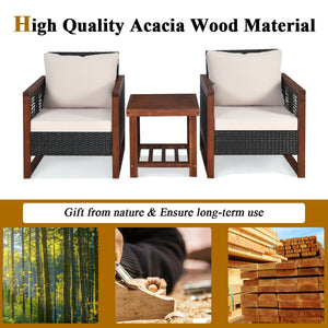 Please avoid rain exposure for longer serving time.<br>Package includes 2 sofas  1 table  2 seat cushions  2 back cushions and instruction<br>Made of all-weather rattan  sturdy and durable<br>Acacia wood frame and unique base provide powerful support<br>A