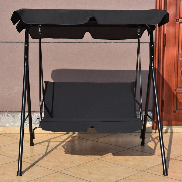 Brand New And High Quality<br>Outdoor Loveseat Swing Chair<br>Providing Two Comfortable Seats<br>With A Waterproof Top Canopy  Protecting You From Ultraviolet Ray And Drizzle<br>Black Steel Frame  Durable And Sturdy<br>With Seat And Back Cushion Add Comfo