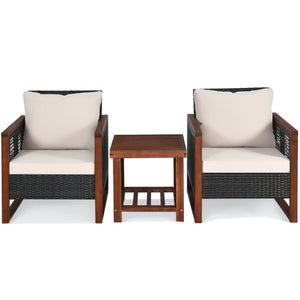 Please avoid rain exposure for longer serving time.<br>Package includes 2 sofas  1 table  2 seat cushions  2 back cushions and instruction<br>Made of all-weather rattan  sturdy and durable<br>Acacia wood frame and unique base provide powerful support<br>A