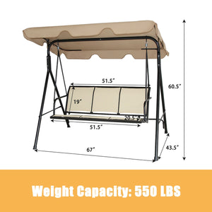 Able to comfortably sit and swing 3 people independently <br>Made of a high quality  weather-resistant steel frame with wide  sturdybase <br>Adjustable canopy design for optimal shade coverage and rain protection <br>Comfortable angle and well-ventilated 