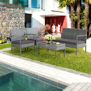 The well-woven rattan of this patio conversation set not only adds a piece of elegance  but also withstands long-time outdoor use. Â  And the heavy-duty steel frame ensures strong weight capacity and high stability. Other than that  both the loveseat and 