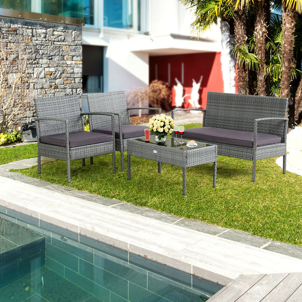 The well-woven rattan of this patio conversation set not only adds a piece of elegance  but also withstands long-time outdoor use. Â  And the heavy-duty steel frame ensures strong weight capacity and high stability. Other than that  both the loveseat and 