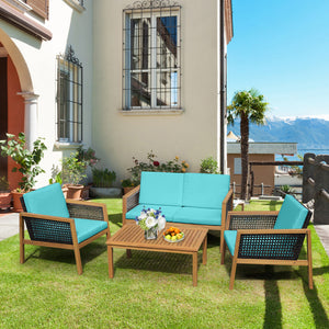 Come with 2 packages  may arrive separately <br>High quality acacia wood for steady performance and rustic touch <br>Withstand weather variations thanks to its all-weather mix of brown PE rattan <br>Bring a soft sitting experience with breathable and thic