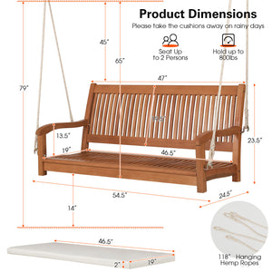 Sit on the comfortable porch swing on a hot summer night and sip a glass of wine with your beloved ones! Â  This 2-person porch swing bench is made of solid wood frame with a spray-painted surface  which can bring you an extraordinary experience while pro