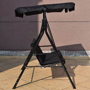 Brand New And High Quality<br>Outdoor Loveseat Swing Chair<br>Providing Two Comfortable Seats<br>With A Waterproof Top Canopy  Protecting You From Ultraviolet Ray And Drizzle<br>Black Steel Frame  Durable And Sturdy<br>With Seat And Back Cushion Add Comfo