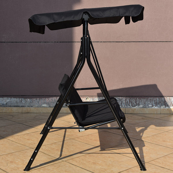 Brand New And High Quality<br>Outdoor Loveseat Swing Chair<br>Providing Two Comfortable Seats<br>With A Waterproof Top Canopy  Protecting You From Ultraviolet Ray And Drizzle<br>Black Steel Frame  Durable And Sturdy<br>With Seat And Back Cushion Add Comfo