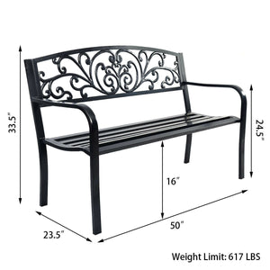 This bench can put in park  backyard  garden  deck  patio  etc.  providing you space to have a rest. Â  Made of steel  the bench has sturdy and durable construction. It features a mesh style on the backrest. The bench is simple yet elegant  can be a good 