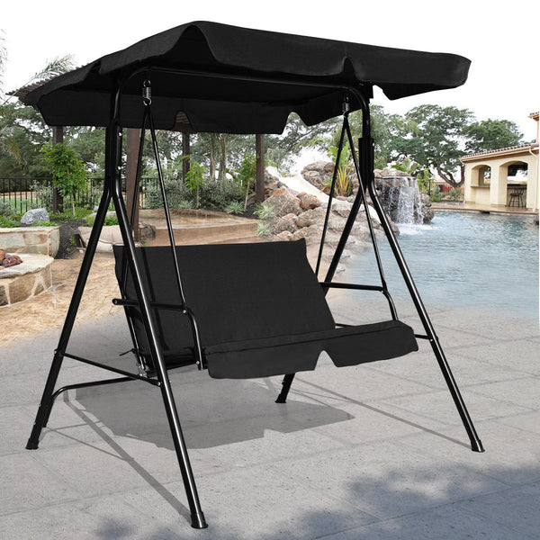 Brand New And High Quality<br>Outdoor Loveseat Swing Chair<br>Providing Two Comfortable Seats<br>With A Waterproof Top Canopy  Protecting You From Ultraviolet Ray And Drizzle<br>Black Steel Frame  Durable And Sturdy<br>With Seat And Back Cushion Add Comfo