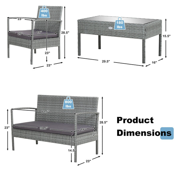 The well-woven rattan of this patio conversation set not only adds a piece of elegance  but also withstands long-time outdoor use. Â  And the heavy-duty steel frame ensures strong weight capacity and high stability. Other than that  both the loveseat and 
