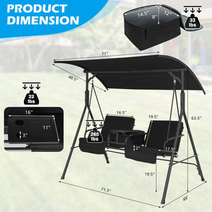 Simple assembly required.<br>Double the happiness with 2-seat design<br>Reinforced structure with anti-slip feet provide excellent stability<br>High density back and seat cushions with straps for better support<br>The heavy-duty spring hooks ensure smooth