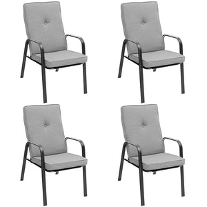 These four comfortable patio dining chairs will be fabulous additions to your outdoor relaxing space. Â  With high backrests and curved armrests  the ergonomic chairs will provide you with pleasant sitting experience. The non-slip high-back cushions with 