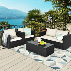 Including 1 x Table  2 x Single sofa  1 x Loveseat  4 x Seat cushion  4 x Back cushion  1 x Instruction<br>Stable steel frame can ensure a high-weight capacity<br>Weather-resistant PE rattan is durable enough for a long lifespan<br>Table and sofas come up