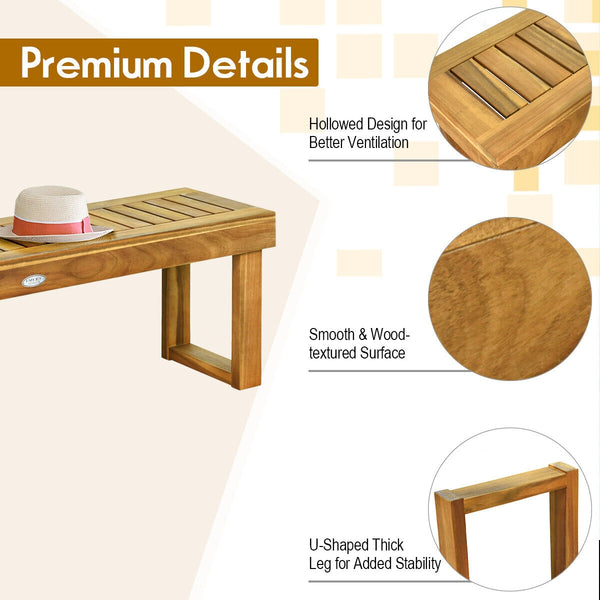 Made of solid acacia wood which provides stability and strong bearing capacity  the bench is super sturdy and durable. Â  Are you looking for a natural style bench for your patio? If so  this bench is highly recommended to you. Besides  with the varnish t
