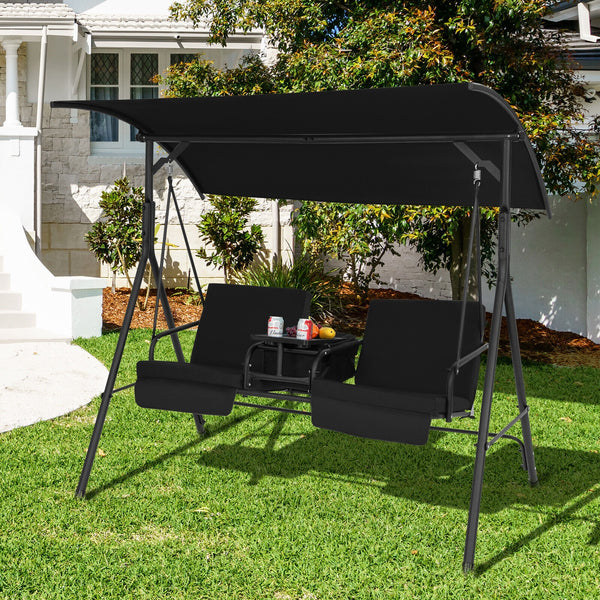 Simple assembly required.<br>Double the happiness with 2-seat design<br>Reinforced structure with anti-slip feet provide excellent stability<br>High density back and seat cushions with straps for better support<br>The heavy-duty spring hooks ensure smooth