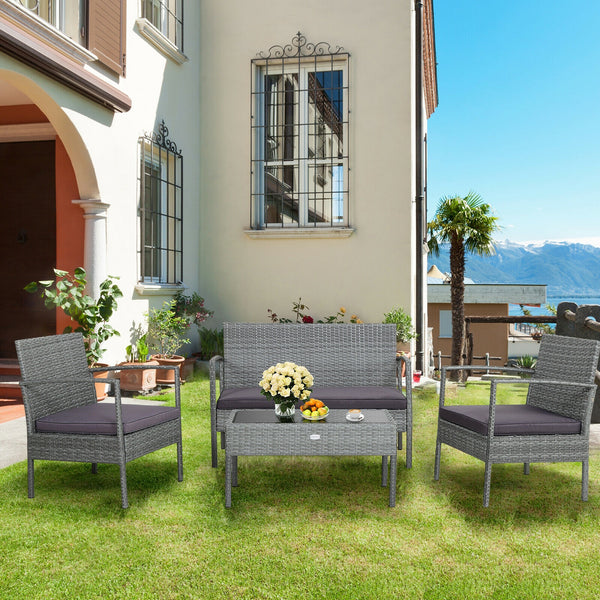 The well-woven rattan of this patio conversation set not only adds a piece of elegance  but also withstands long-time outdoor use. Â  And the heavy-duty steel frame ensures strong weight capacity and high stability. Other than that  both the loveseat and 