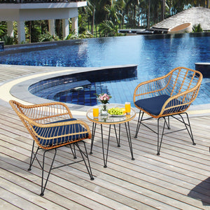 Premium wicker ensures high resistance to weather/sunlight/water<br>Heavy-duty steel frame with rust-resistant powder coated surface<br>High density sponge padded cushions provide great comfort<br>Tempered glass tabletop to place small decor  snacks and d