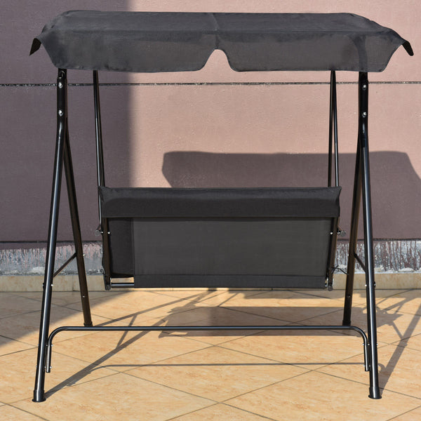 Brand New And High Quality<br>Outdoor Loveseat Swing Chair<br>Providing Two Comfortable Seats<br>With A Waterproof Top Canopy  Protecting You From Ultraviolet Ray And Drizzle<br>Black Steel Frame  Durable And Sturdy<br>With Seat And Back Cushion Add Comfo