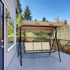 Able to comfortably sit and swing 3 people independently <br>Made of a high quality  weather-resistant steel frame with wide  sturdybase <br>Adjustable canopy design for optimal shade coverage and rain protection <br>Comfortable angle and well-ventilated 
