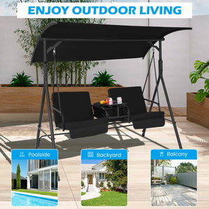 Simple assembly required.<br>Double the happiness with 2-seat design<br>Reinforced structure with anti-slip feet provide excellent stability<br>High density back and seat cushions with straps for better support<br>The heavy-duty spring hooks ensure smooth