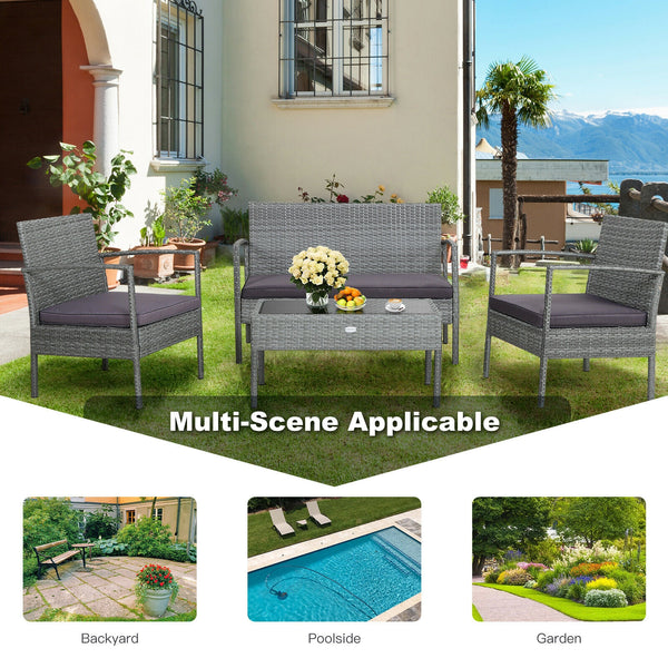 The well-woven rattan of this patio conversation set not only adds a piece of elegance  but also withstands long-time outdoor use. Â  And the heavy-duty steel frame ensures strong weight capacity and high stability. Other than that  both the loveseat and 