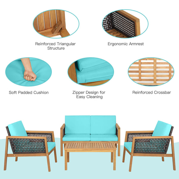 Come with 2 packages  may arrive separately <br>High quality acacia wood for steady performance and rustic touch <br>Withstand weather variations thanks to its all-weather mix of brown PE rattan <br>Bring a soft sitting experience with breathable and thic