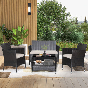 Fit outdoor environment with colorfast hand-woven mix brown PE rattan<br>Rustproof metal frame with sturdy construction for strong stability<br>Soft and thick cushions for a cozy sitting feeling<br>If you wanna clean the cushion covers  just remove them w