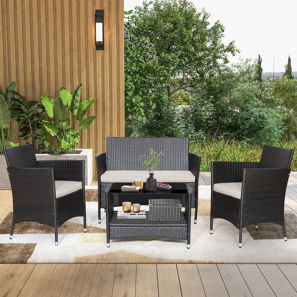 Fit outdoor environment with colorfast hand-woven mix brown PE rattan<br>Rustproof metal frame with sturdy construction for strong stability<br>Soft and thick cushions for a cozy sitting feeling<br>If you wanna clean the cushion covers  just remove them w