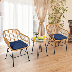 Premium wicker ensures high resistance to weather/sunlight/water<br>Heavy-duty steel frame with rust-resistant powder coated surface<br>High density sponge padded cushions provide great comfort<br>Tempered glass tabletop to place small decor  snacks and d